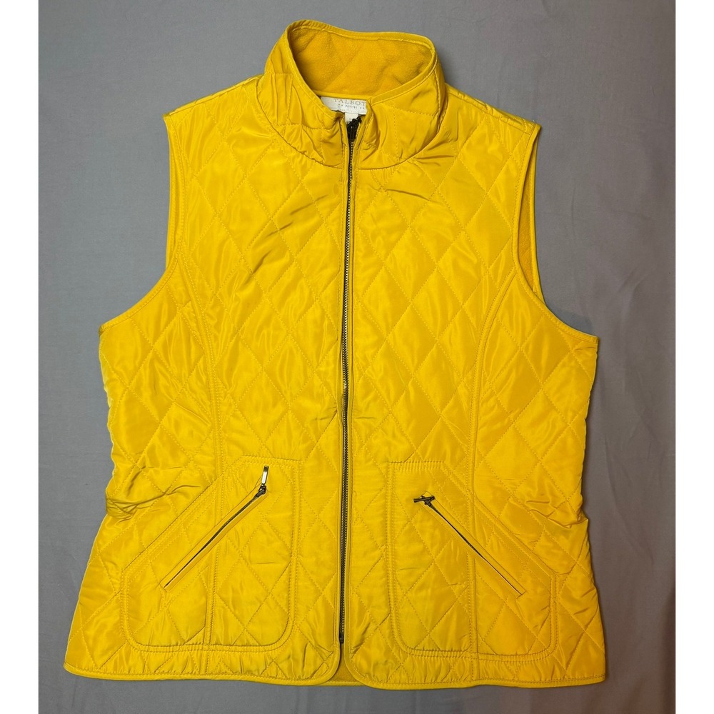 Talbots Petites Yellow Quilted Fleece Lined Full Zip Vest Small SP Fall Cottage